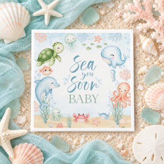 Sea You Soon Ocean Baby Shower Luncheon Napkin