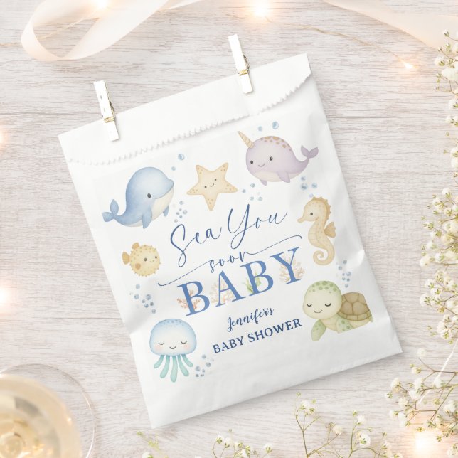 Sea You Soon Ocean Baby Shower Paper  Favour Bag (Clipped)