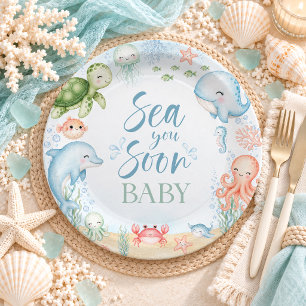 Sea You Soon Ocean Baby Shower Paper Plate