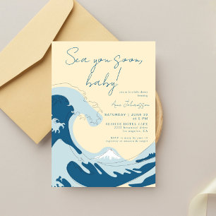 Sea You Soon Ocean Wave Blue Boy Baby Shower Invitation