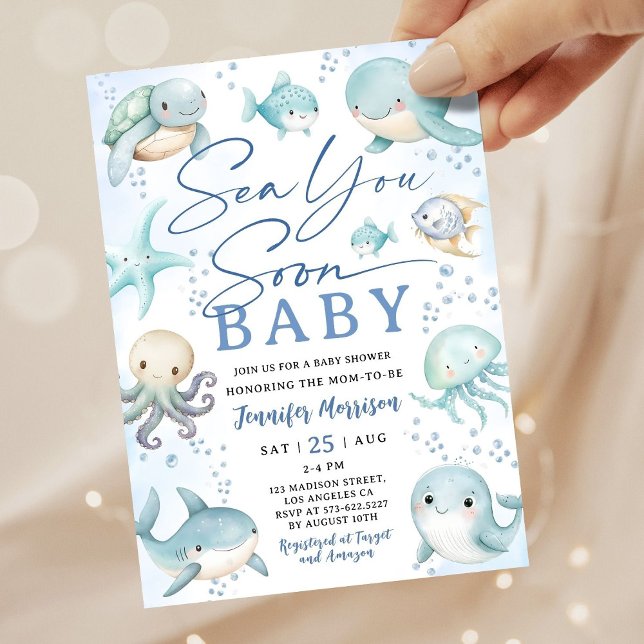 Sea You Soon Ocean Whale Boy Baby Shower Invitation (Creator Uploaded)