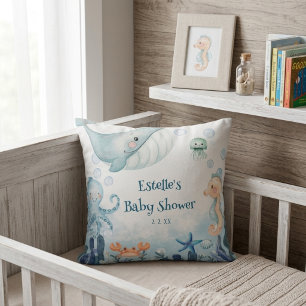 Sea You Soon Octopus Seahorse Starfish Baby Shower Cushion