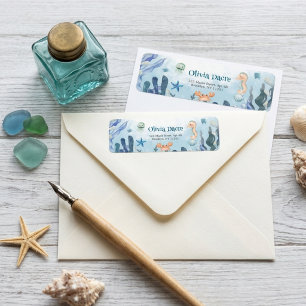 Sea You Soon Octopus Seahorse Starfish Baby Shower Return Address Label