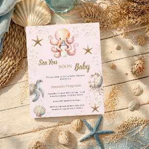 Sea You Soon pink girl Baby Shower invitation