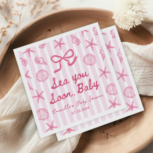 Sea You Soon Pink Seashell Coastal Baby Shower Napkin