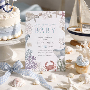 Sea You Soon Sea Animal Watercolor Boy Baby Shower Invitation