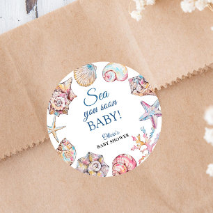 Sea You Soon Seashell Baby Shower Classic Round Sticker