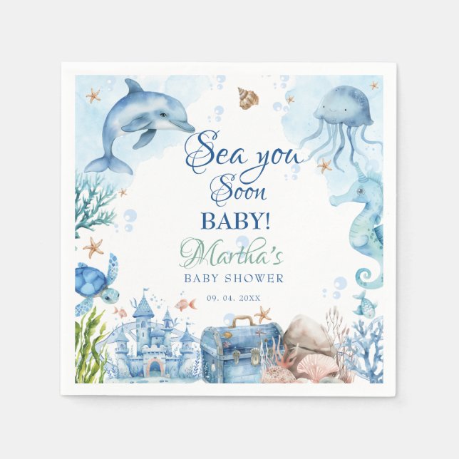 Sea You Soon Seashell Baby Shower Napkin (Front)