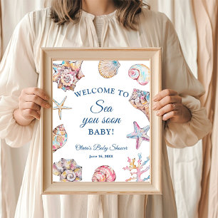 Sea You Soon Seashell Baby Shower Welcome Poster
