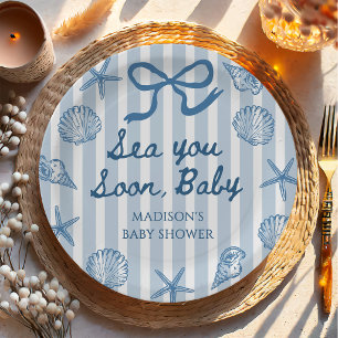 Sea You Soon Seashell Coastal Baby Shower Paper Plate