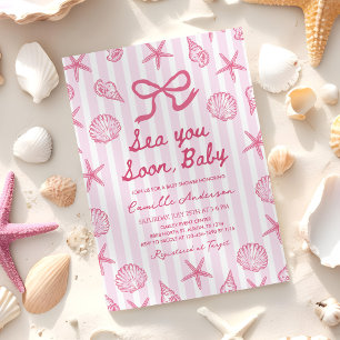 Sea You Soon Seashell Coastal Girl Baby Shower Invitation