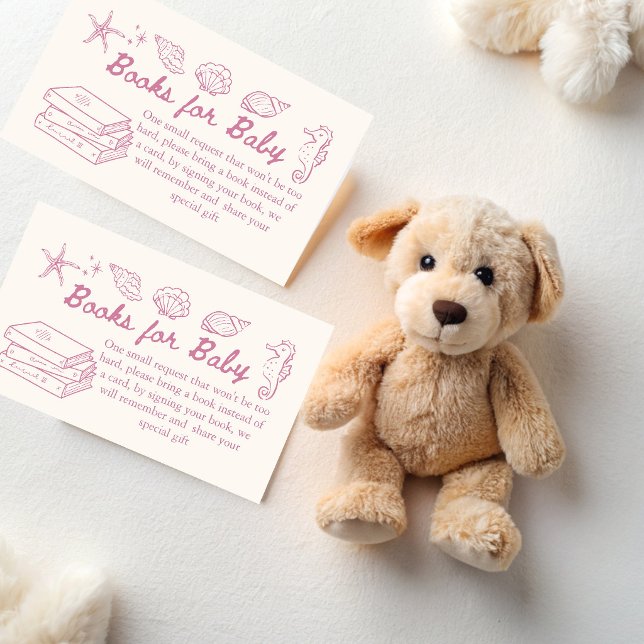 Sea you soon seashells baby shower book request enclosure card (Sea you soon pink seashells baby shower book request enclosure cards books for baby cards)