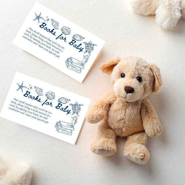 Sea you soon seashells baby shower book request enclosure card (Sea you soon seashells baby shower book request enclosure card blue seaside books for baby)