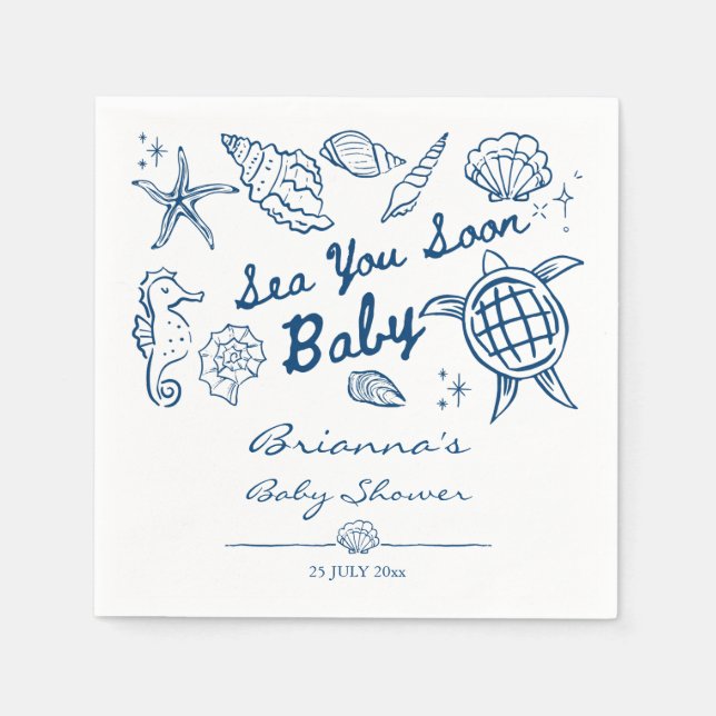Sea you soon seashells beach boy baby shower napkin (Front)