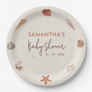 Sea you soon seashells sand shoreline paper plate