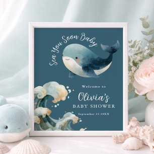 Sea You Soon Whale Baby Shower Cards Gifts Sign
