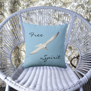 Seabird in Flight Free Spirit Sky Blue Cushion