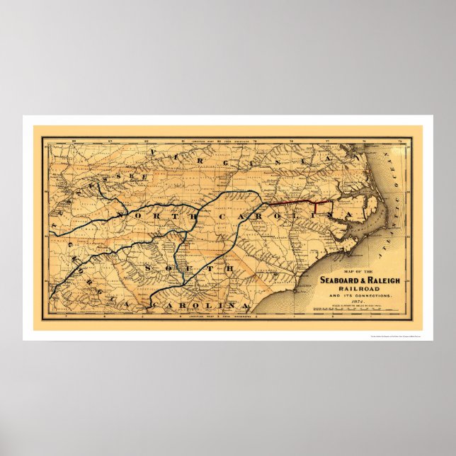 Seaboard & Raleigh Railroad Map 1874 Poster (Front)