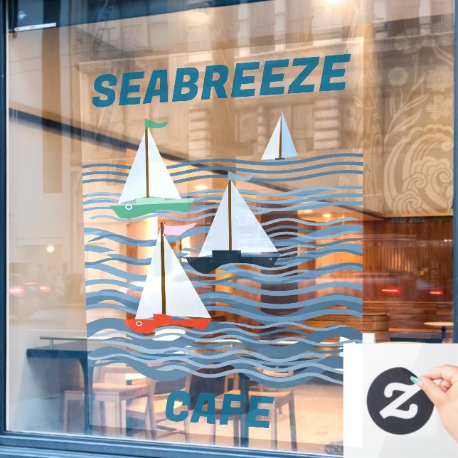 Seabreeze Cafe sailboats and waves (Cafe Window)