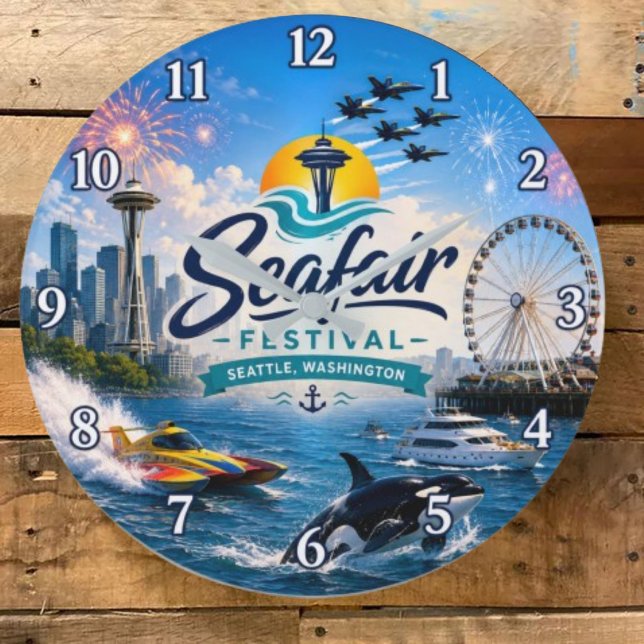 Seafair Festival Seattle Washington Nautical  Large Clock (Creator Uploaded)