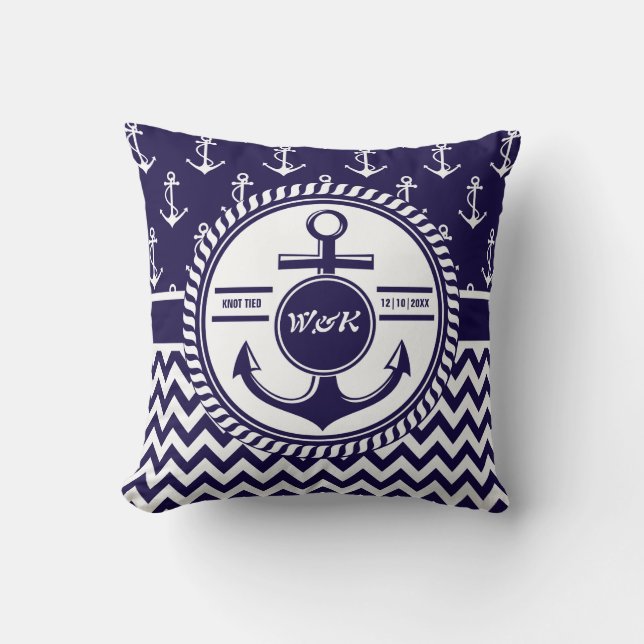 Seafaring Couple Wedding or Anniversary Knot Tied Cushion (Front)