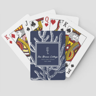 Seafaring Dreams: Blue & White Seahorse and Coral Playing Cards