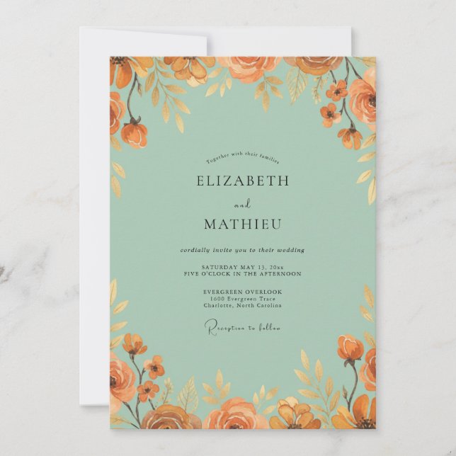 Seafoam Amber Petal Wedding Invitation (Front)