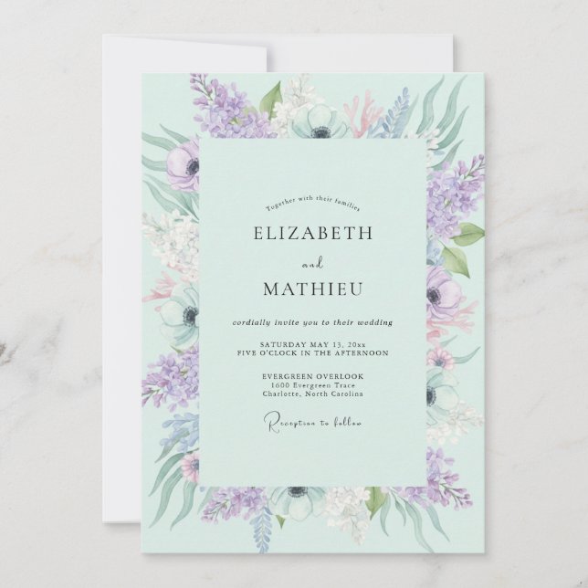 Seafoam Amethyst Anemone Wedding Invitation (Front)