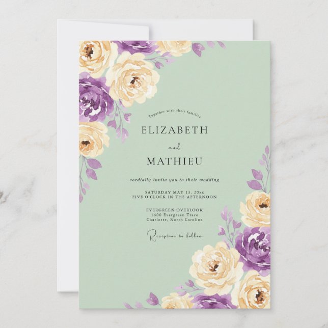 Seafoam Amethyst Petal Wedding Invitation (Front)
