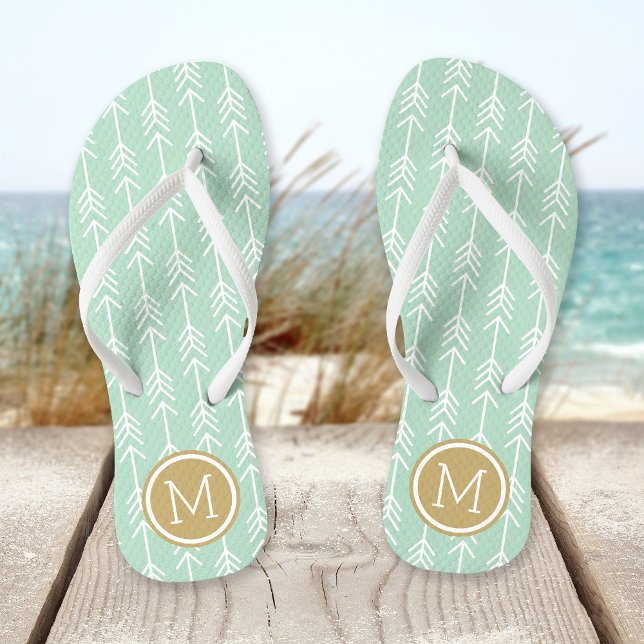 Seafoam and Gold Arrows Monogram Thongs (Creator Uploaded)
