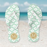 Seafoam and Gold Aztec Monogram Thongs<br><div class="desc">Custom printed flip flop sandals with a geometric Aztec pattern and your custom monogram or other text in a circle frame. Click Customise It to change text fonts and colours or add your own images to create a unique one of a kind design!</div>