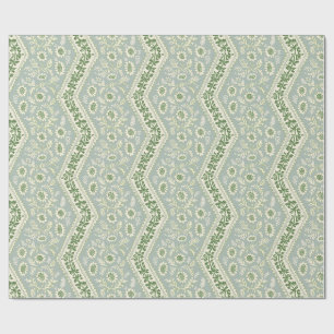 Seafoam and Green Floral Stripe, Zigzag Vine Wrapping Paper