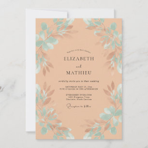 Seafoam Apricot Foliage Eucalyptus Wedding Invitation