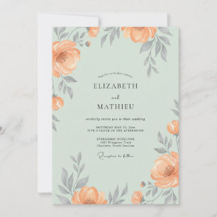 Seafoam Apricot Peony Wedding Invitation