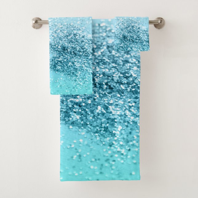 Seafoam Aqua Ocean MERMAID Girls Glitter #3 Bath Towel Set (Insitu)