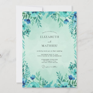 Seafoam Aqua Wildflower Wedding Invitation