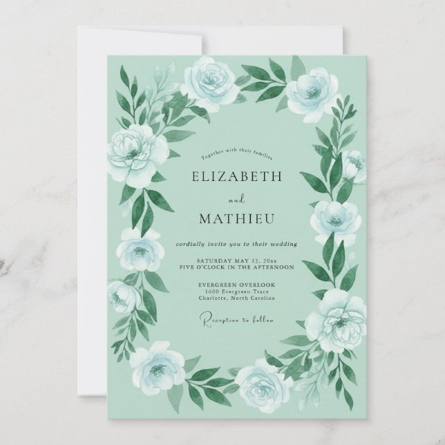 Seafoam Azure Peony Wedding Invitation (Front)