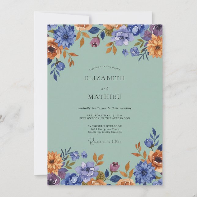 Seafoam Azure Wildflower Wedding Invitation (Front)