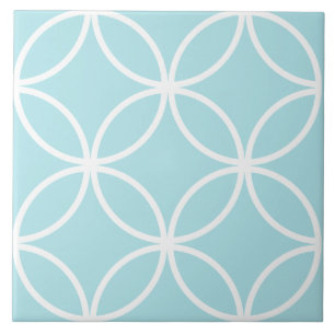 Seafoam blue and white repeat circle leaf pattern ceramic tile