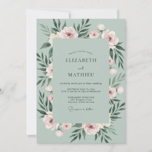 Seafoam Blush Leaf Wedding Invitation