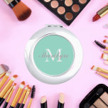 Seafoam Bridesmaid Initial and Name Compact Mirror<br><div class="desc">A personalised compact mirror for your wedding bridesmaid or maid of honour that has her initial and name on a trendy,  seafoam colour background. Edit to replace initial and name. Select your compact mirror style.</div>