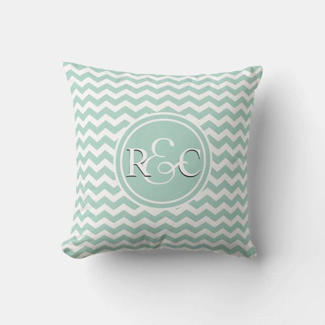 Seafoam Chevron Personalised Initial Monogram Cushion (Front)