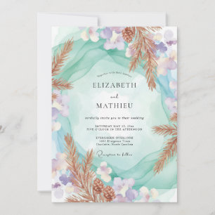 Seafoam Copper Pampas Eucalyptus Wedding Invitation