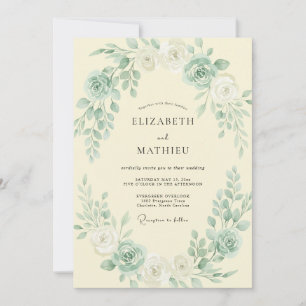 Seafoam Cream Peony Wedding Invitation