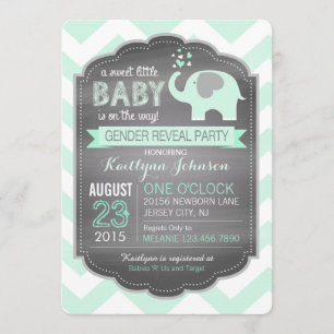 Seafoam Elephant Chevron Baby Shower Invitation