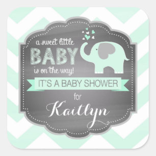 Seafoam Elephant Chevron Baby Shower Square Sticker