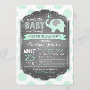 Seafoam Elephant Dot Baby Shower Invitation
