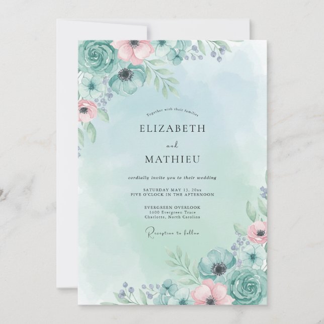 Seafoam Fern Wedding Invitation (Front)