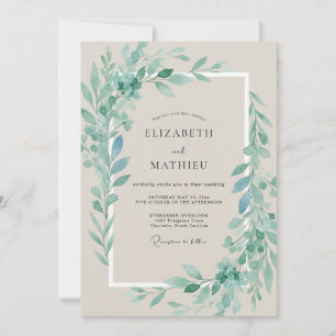 Seafoam Foliage Muted Eucalyptus Wedding Invitation