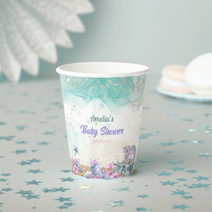Seafoam Gold Mermaid Coastal Girl Paper Cups
